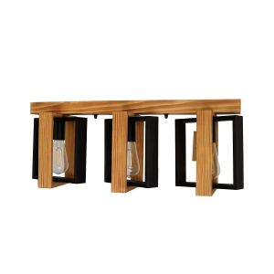 Luster drveni kvadrat 3xE27 hrast crni