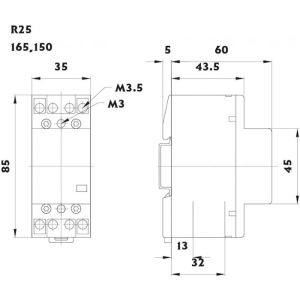 Modularni kontaktor 4P 2M R25  25A 2xNO 2xNC 24V