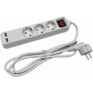 Produzni kabel sa 3 mesta/3m   p 3x1.5 2xUSB 16A 250V bela