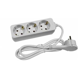 Produzni kabel sa 3 mesta/1.5m  sa pljosnatim utik. beli