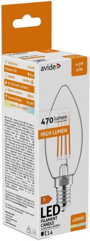 LED filament sijalica sveća 4.5W E14 4000K 470lm