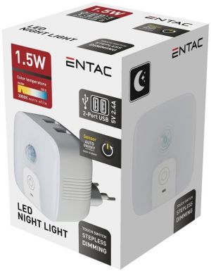 LED noćno svetlo PIR senzor 1.5W 2 USB 3000K