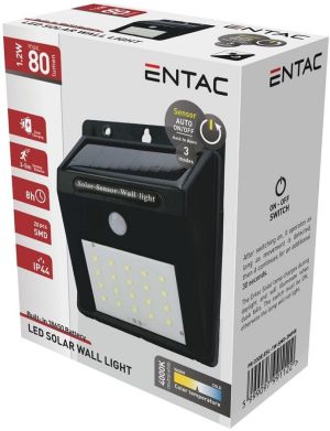 Solarna zidna LED lampa 1.2W 80lm IP44 senzor